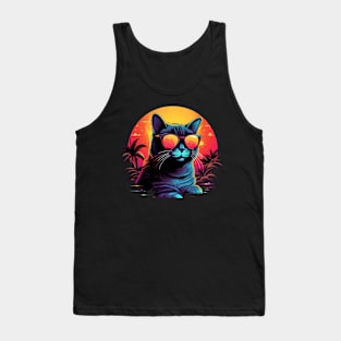 Retro Wave American Shorttail Cat Tank Top